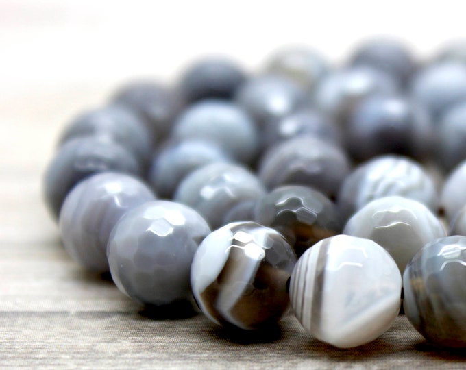 Natural Agate Beads, Dark Brown Botswana Agate Faceted Round Beads Gemstone (4mm 6mm 8mm 10mm) - PG44