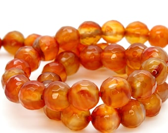 Carnelian Beads, Natural Orange Carnelian Faceted Round Sphere Ball Gemstone Beads Stone - RNF73