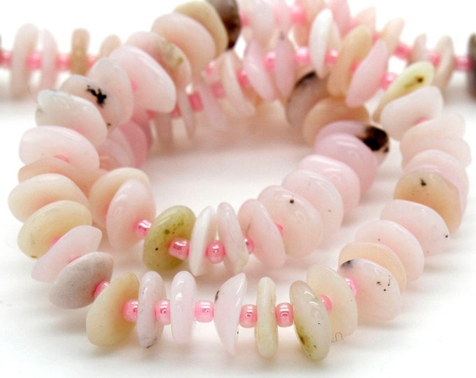 Pink Opal Beads, Natural Pink Opal Nuggets Rough Cut Irregular Shape Smooth Gemstone Beads - Assorted Size -15.5" strand - RDS15