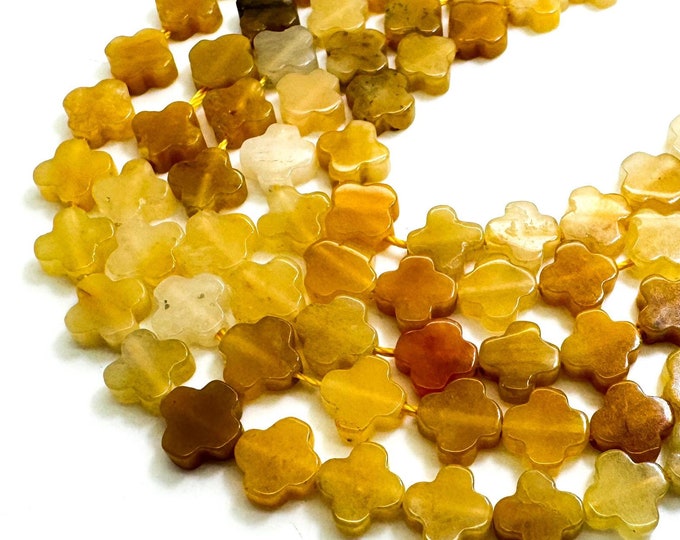 Natural Yellow Jade Four Leaf Clover 8mm Smooth Gemstone Beads - PGS408