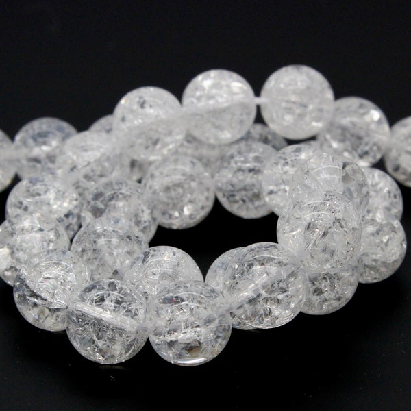 Cracked Crystal Crackle Quartz Clear Transparent Smooth Round Ball Sphere Natural Gemstone Beads - RN71 (4mm, 6mm, 8mm, 10mm)