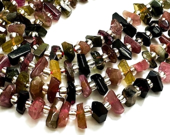 Natural Tourmaline, AAA Rainbow Multi color Tourmaline Nugget Irregular Chips Gemstone Bead Beads - RDS18