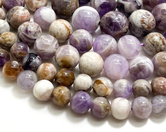Natural Amethyst Beads, Lavender Purple Flower Amethyst Polished Smooth Round Ball Sphere Gemstone Beads - RN172