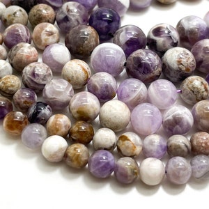 Natural Amethyst Beads, Lavender Purple Flower Amethyst Polished Smooth Round Ball Sphere Gemstone Beads - RN172