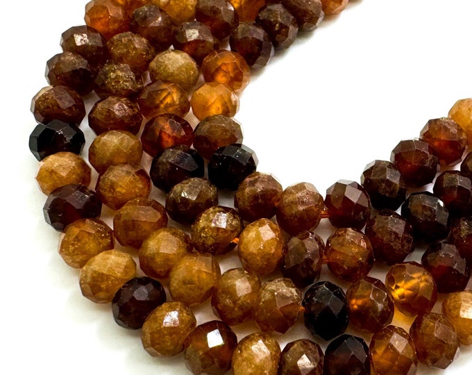 Natural Hessonite Garnet Faceted Rondelle 4mm x 6mm Gemstone Beads - RDF114