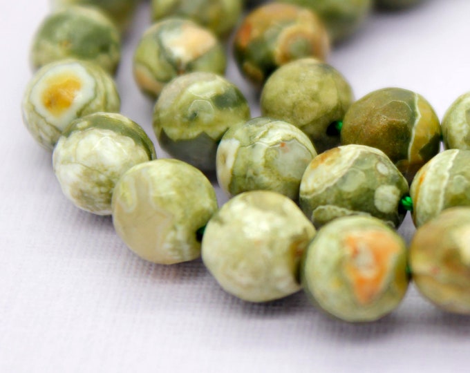 Rhyolite Beads, Green Rhyolite Faceted Round Ball Sphere Beads Natural Gemstone Beads (4mm 6mm 8mm 10mm) - PG46