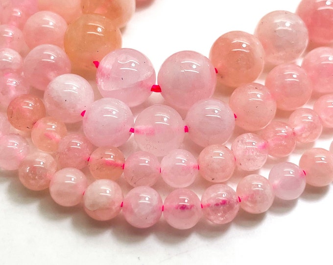 AAA High Quality Natural Pink Morganite Smooth Polished Round 6mm 8mm 10mm Gemstone Beads - RN192