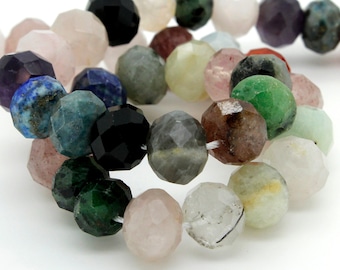 Natural Gemstone Beads, Natural Mixed Stone Faceted Rondelle Gemstone Beads - RDF38