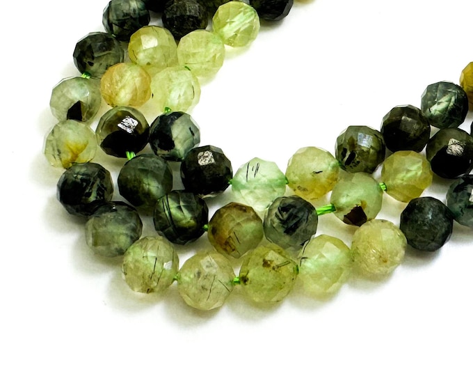 Natural Green Prehnite Faceted Round 6mm Gemstone Beads - RNF130