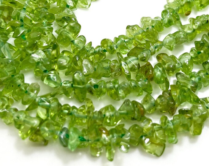 Natural Peridot Chips, Green Peridot Pebble Chips Small Nugget Assorted Size Gemstone Beads - PGS112