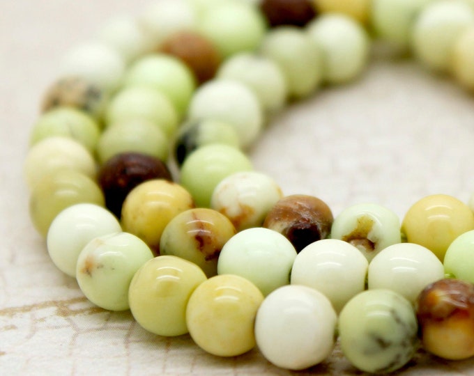 Chrysoprase Beads, Natural Lemon Chrysoprase Smooth Round Gemstone Beads (6mm 8mm) - PG134