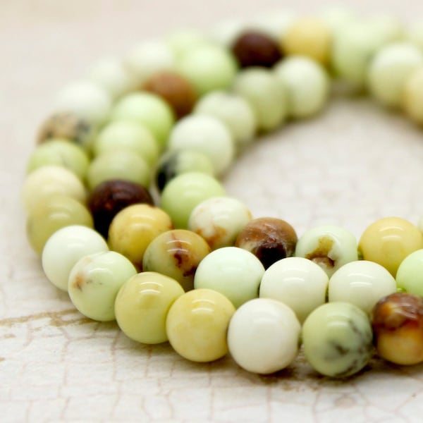 Chrysoprase, Natural Lemon Chrysoprase Smooth Round Loose Gemstone Beads (6mm 8mm) - PG134