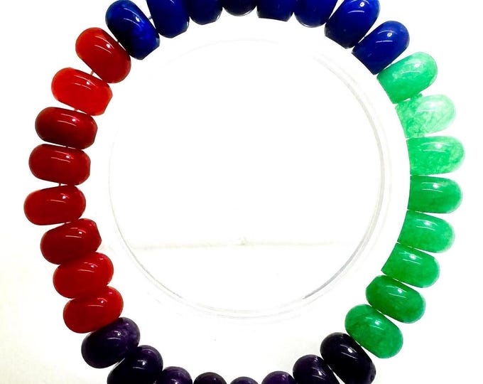 Mixed Green Blue Purple Red Jade 10mm Rondelle Gemstone Beads Stretch Elastic Cord Handmade Beaded Bracelet Accessories - PGBRD26