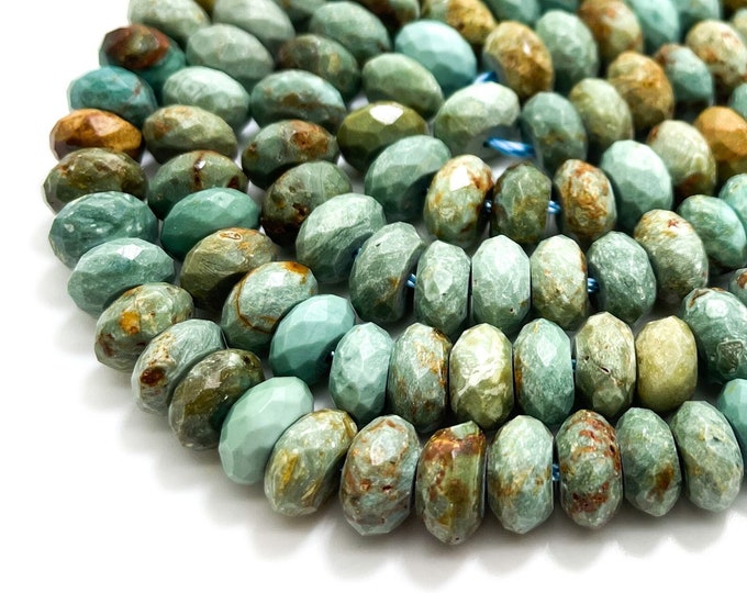 Chrysocolla, Natural Faceted Rondelle Chrysocolla 5mm x 8mm Loose Gemstone Beads for necklace bracelet- RDF85