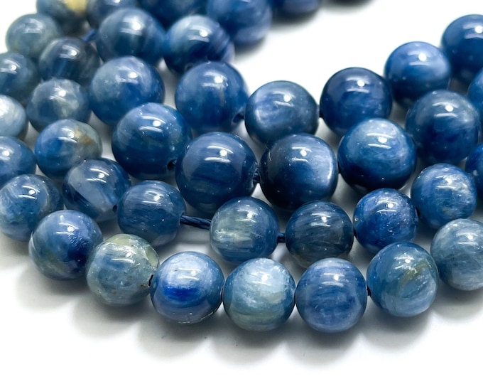 Natural Blue Kyanite High Quality AAA Polished Smooth Round Sphere Gemstone Beads - RN66A