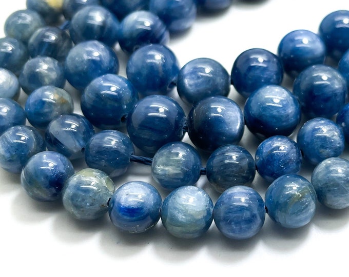 Natural Blue Kyanite High Quality AAA Polished Smooth Round Sphere Gemstone Beads - RN66A