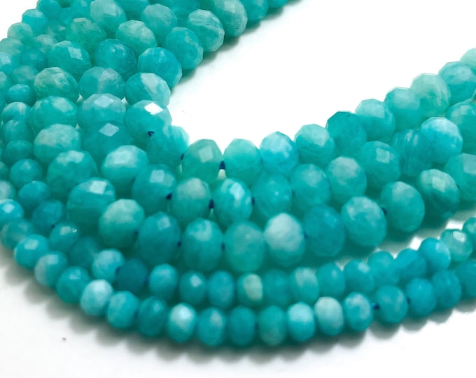 Natural Amazonite, Blue Amazonite Faceted Rondelle Gemstone Beads Stone - RDF57
