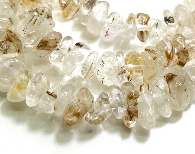 Natural Topaz Beads, Clear Gold Topaz Flat Chips Nugget Pebble Assorted Size Gemstone Beads - PG80