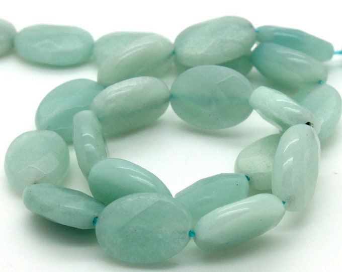 Natural Amazonite, Amazonite Flat Faceted Oval Loose Gemstone Beads - PGS98