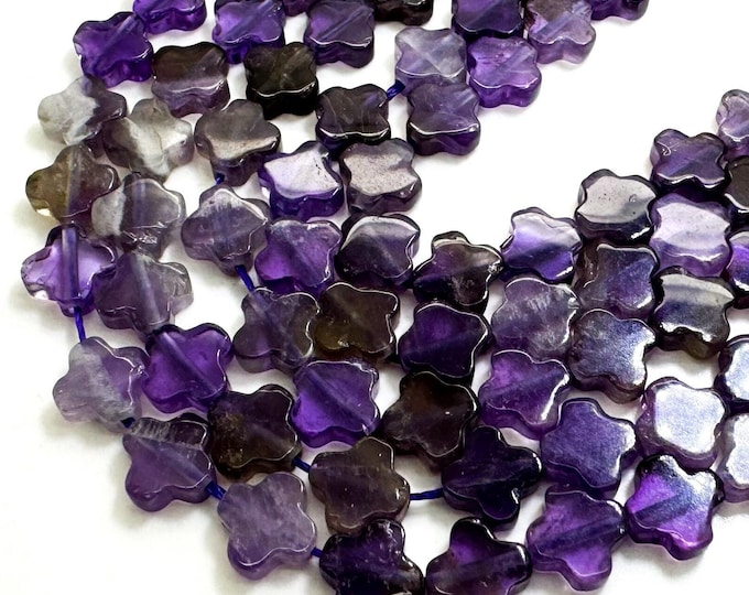 Natural Purple Amethyst Four Leaf Clover 8mm Smooth Gemstone Beads - PGS408