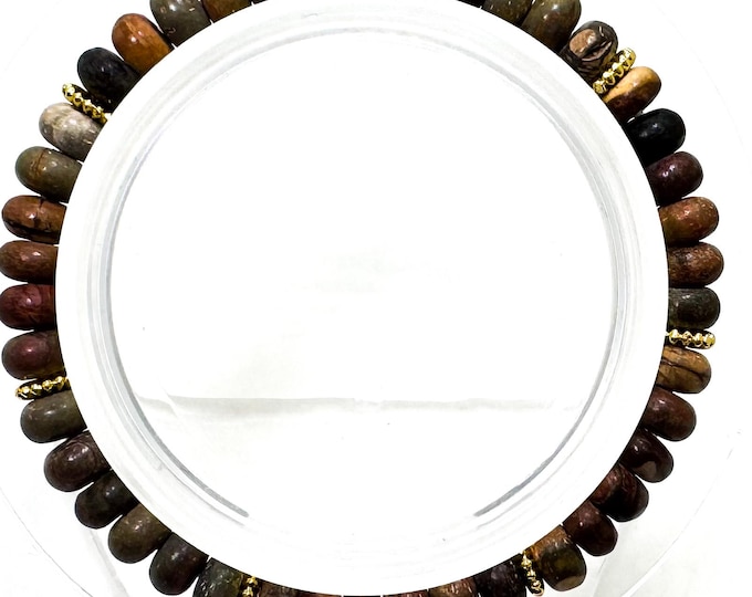Red Creek Jasper Stretch Bracelet – 6mm Beads, 6.5" – Gold Spacer Accents – Balance • Creativity • Stability - PGB8R37