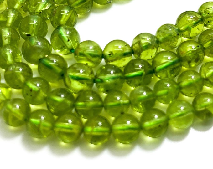 AAA+ Top Grade Natural Green Peridot 5mm 6mm Smooth Polished Round Gemstone Beads - RN193