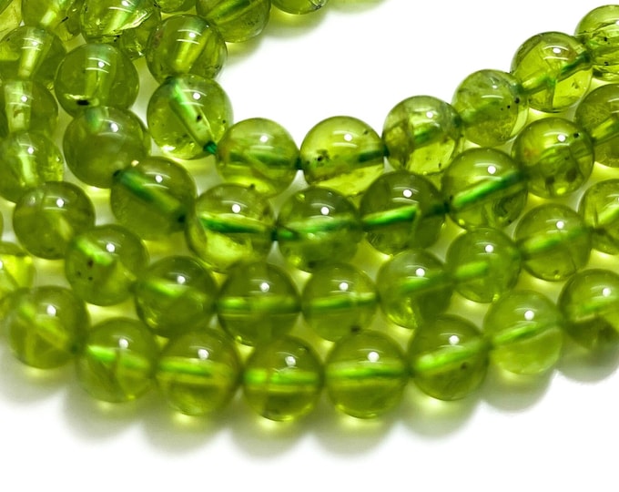 AAA+ Top Grade Natural Green Peridot 5mm 6mm 7mm Smooth Polished Round Gemstone Beads - RN193