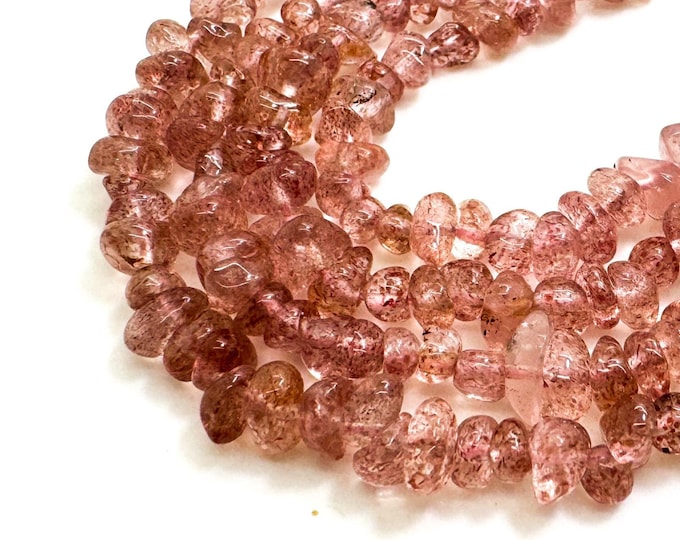 Strawberry Quartz Beads, Natural Pink Quartz Polished Nugget Pebble Chips Gemstone Beads - PGS116