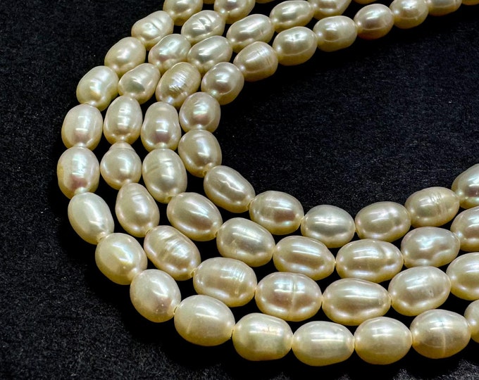 AAA White Fresh Water Pearl 4mm x 6mm Barrel Pebble Oval Rice Beads- PGS77