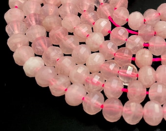 Natural Rose Quartz, Rose Quartz Faceted Rondelle Loose Gemstone Beads - 3mm x 5mm, 5mm x 6mm, 8mm x 11mm, 10mm x 13mm - RDF44