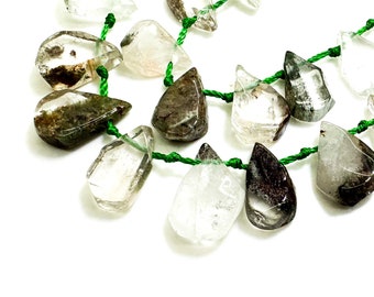 Natural Phantom Quartz Teardrop Pear Smooth Polished Gemstone Beads - PGS172