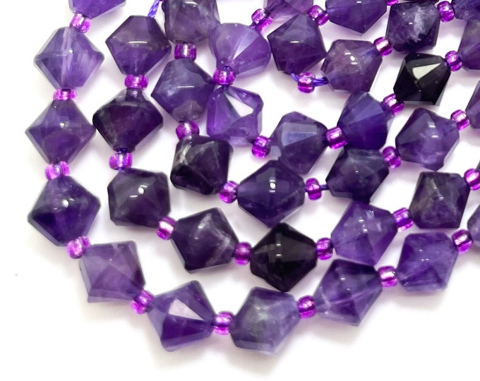 Natural Amethyst Beads, Purple Amethyst Bicone Beads Faceted 8mm Gemstone Beads 15.5" Strand - PGS315R