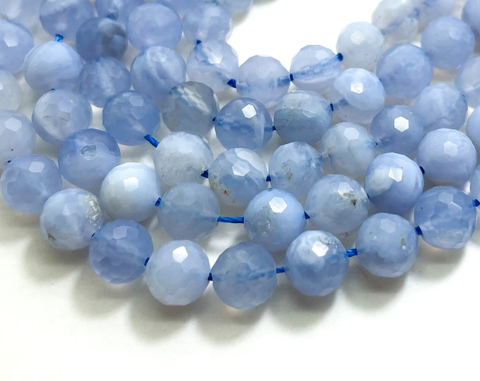 Blue Lace Agate Beads, AAA Natural Blue Lace Agate Round Faceted 7mm Gemstone Beads - RNF29B