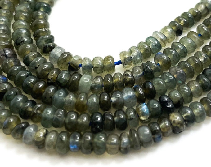 Labradorite Beads, Natural High Quality Gray Labradorite Smooth Polished Rondelle Round Flat 2mm x 4mm Gemstone Beads - RD34