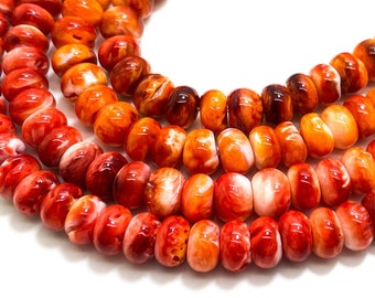 AAA Natural Orange Red Spiny Oyster Rondelle Disc Polished 8mm Assorted Size Beads - PG263B