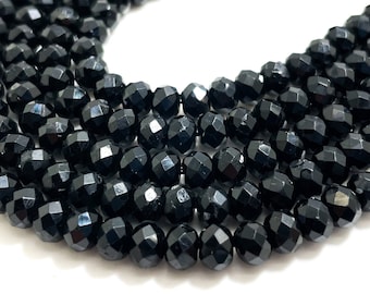 Natural Black Tourmaline Faceted Rondelle 4mm x 6mm Gemstone Beads - RDF69
