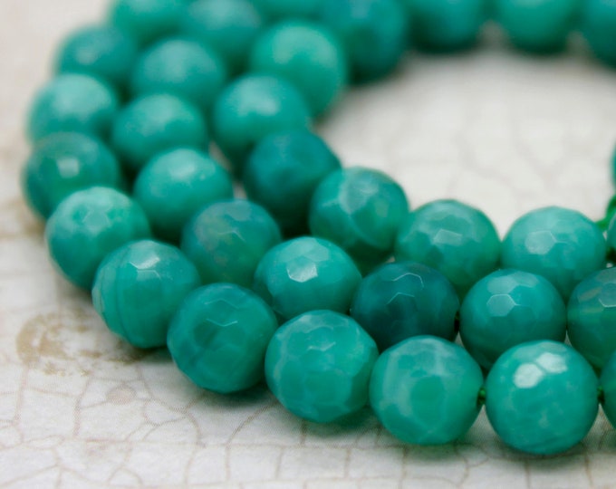Natural Green Agate Beads, Green Fire Agate Stone Faceted Round Ball Sphere Beads Natural Gemstone (4mm 6mm 8mm 10mm 12mm) - PG53