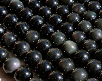 Rainbow Obsidian Beads, Genuine Natural Black Obsidian Smooth Polished Round Sphere Gemstone Beads (6mm 8mm 10mm 12mm 14mm 16mm)- RN92