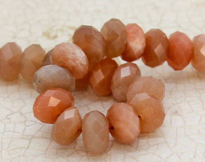 Natural Peach Moonstone, Peach Moonstone Faceted Rondelle Loose Natural Gemstone Beads - RDF51