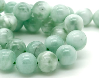 Green Angelite Beads, Natural Green Angelite Smooth Round Ball Sphere Gemstone Beads - Full Strand