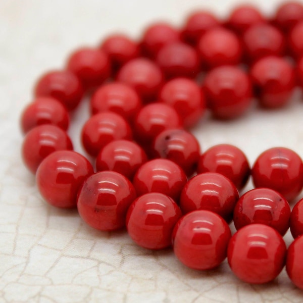 Red Coral Smooth Round Beads Natural Stone Loose Gemstone (4mm 6mm 8mm 10mm) - PG27