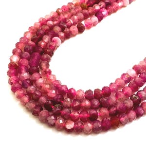 Genuine Red Ruby Faceted Gemstone Beads: 3mm x 4mm Rondelle Gemstone, 15.5" Strand - PG70