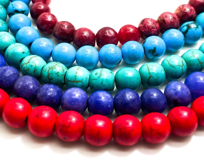 Howlite Gemstone Beads, Red Green Burgundy Blue Purple Howlite Beads Polished Round Sphere Ball Gemstone 6mm Beads - PG314