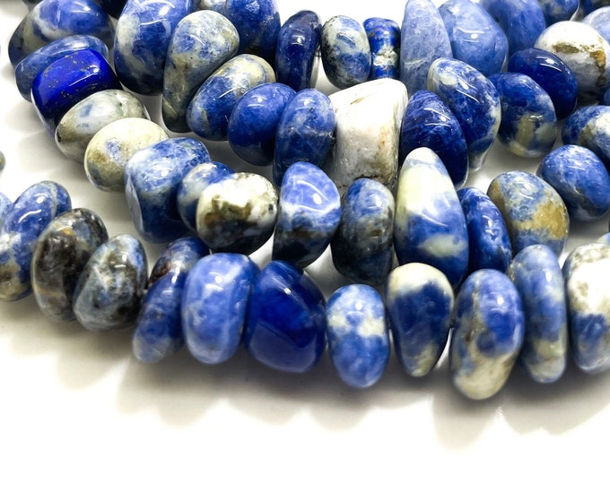 Blue Sodalite Beads, Natural Sodalite Polished Nugget Pebble Round Gemstone Beads - PG318