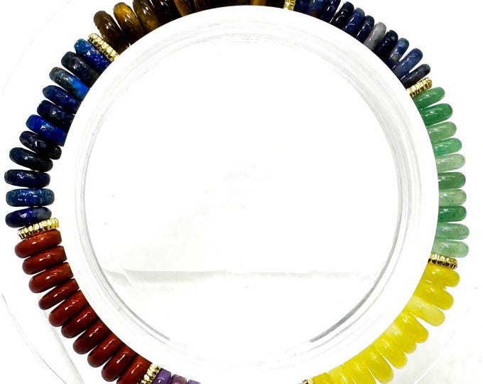7 Chakra Stretch Bracelet 6mm, 6.5" Amethyst Lapis Tiger Eye Aventurine Yellow Jade Red Jasper – Healing Energy Jewelry - PGB8R39