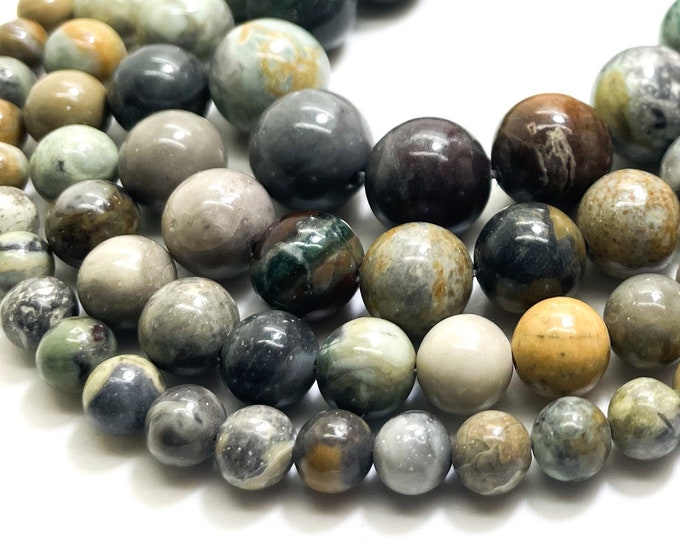 Natural Jasper Beads, Gray Myanmar Jasper Polished Smooth Round 6mm 8mm 10mm 12mm Gemstone Beads - RN181