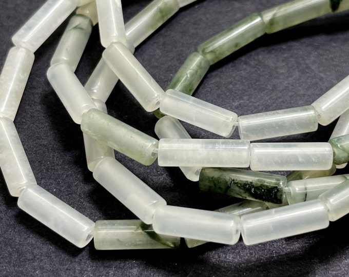 Natural Prehnite Polished Cylinder Tube 4mm x 12mm ~ 4mm x 13mm Gemstone Beads - PGS52