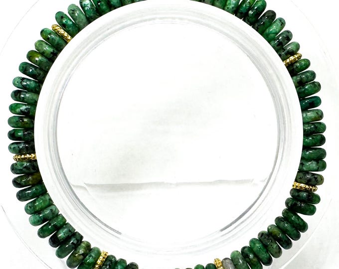 Handmade Zoisite Rondelle Bracelet 6.5" – 6mm Gemstone Beads with Gold Spacers - PGB8R20