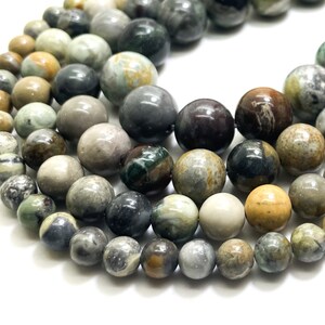 Natural Jasper Beads, Gray Myanmar Jasper Polished Smooth Round 6mm 8mm 10mm 12mm Gemstone Beads - RN181