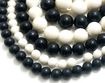 Echte Weiß-Schwarz-Büffelknochen Poliert Glatte runde 12 mm 10 mm 8 mm 6 mm Perlen - RN165